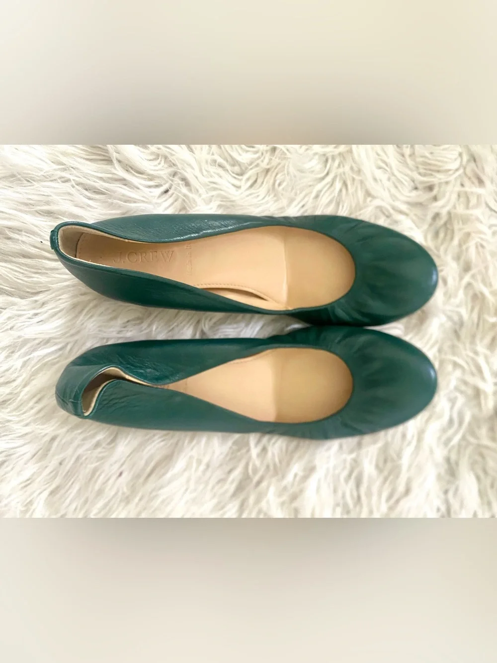 J. Crew Women's Cece Ballet Flat Shoe Size 7 Green Leather Slip On